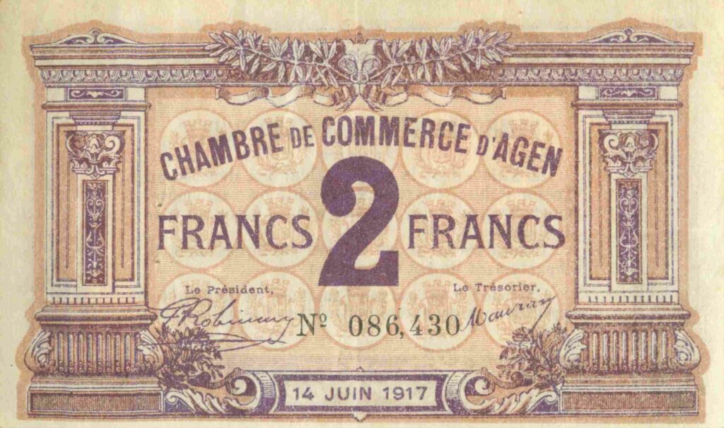 FRANCE billet Chambre de Commerce D'AGEN (47) 2 Fr, 14 Juin 1917