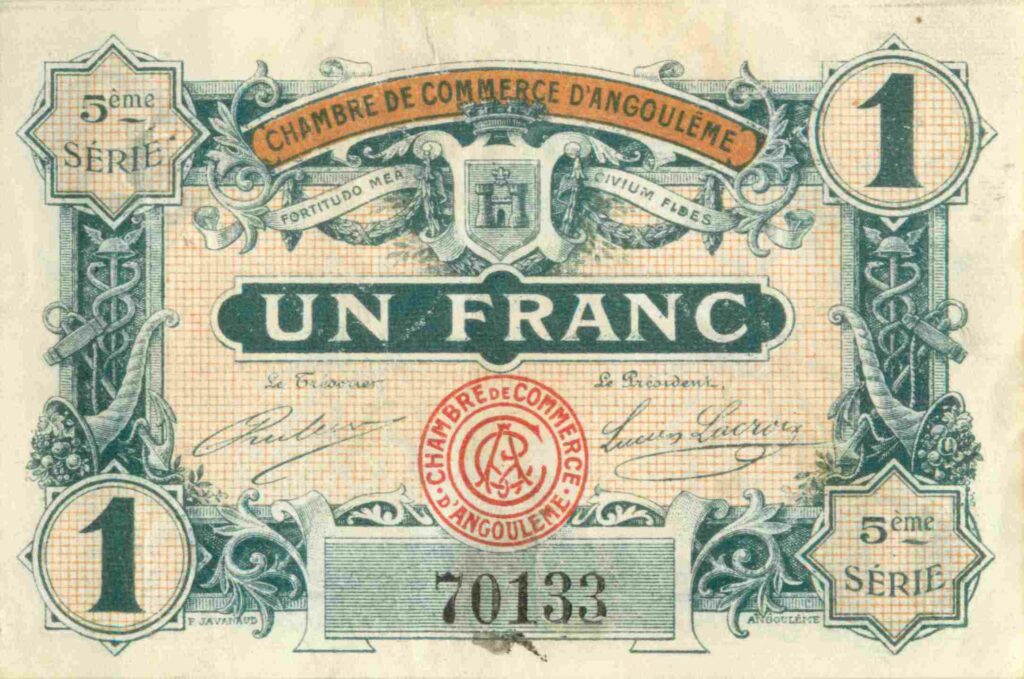 FRANCE billet Chambre de Commerce D'ANGOULÊME (16) 1 Fr, 11 Avr. 1917