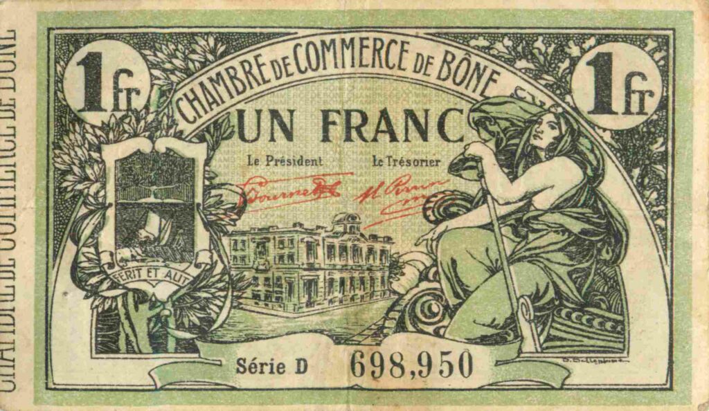 ALGÉRIE billet Chambre de Commerce De BÔNE (Algérie) 1 Fr, 5 Janv. 1921 série D