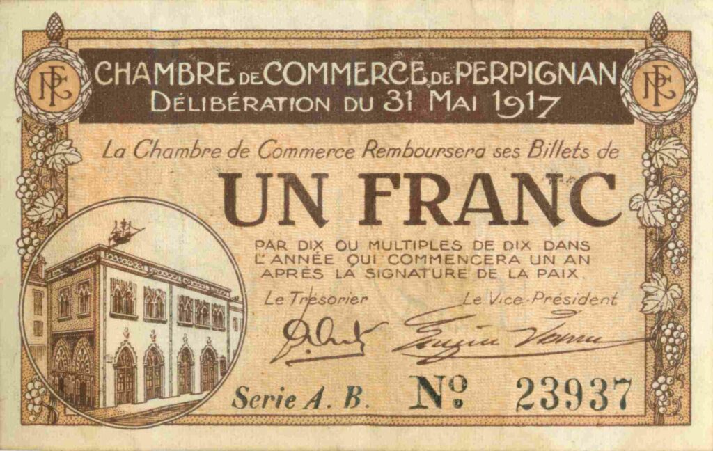 FRANCE billet Chambre de Commerce De PERPIGNAN (66) 1 Fr, 31 Mai 1917