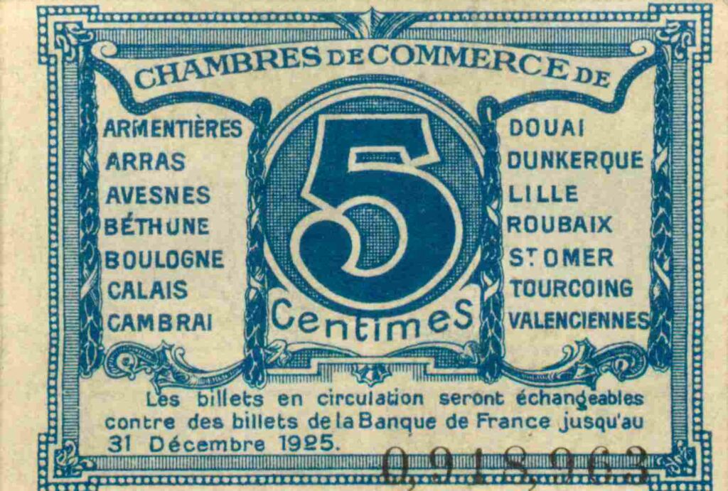 FRANCE billet Chambre de Commerce Du NORD et PAS DE CALAIS (59) 5 Cts 1925