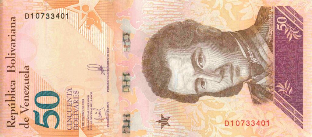 VENEZUELA billet de 50 Bolívares Antonio José de Sucre 15-01-2018