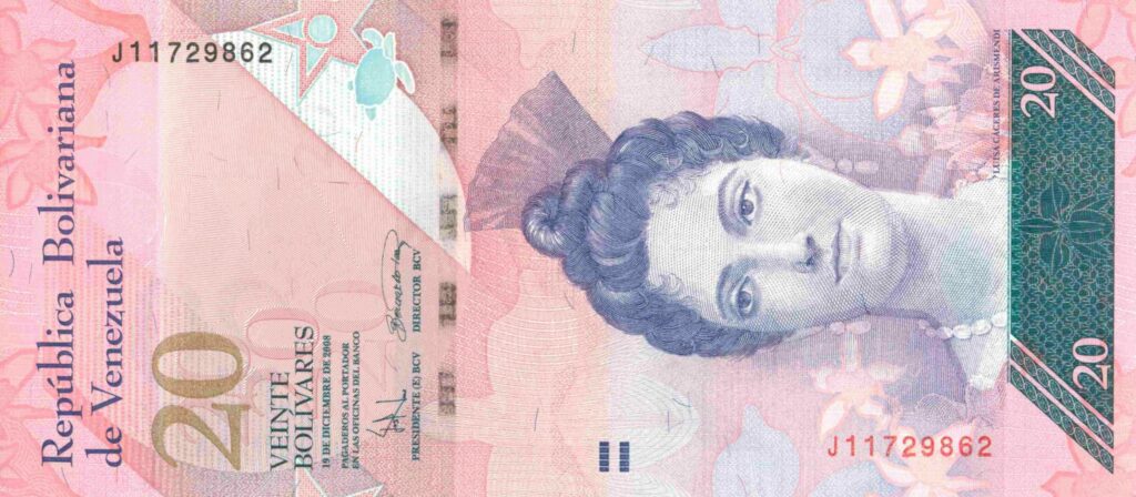 VENEZUELA billet de 20 Bolívares Luisa Cáceres de Arismendi 19-12-2008