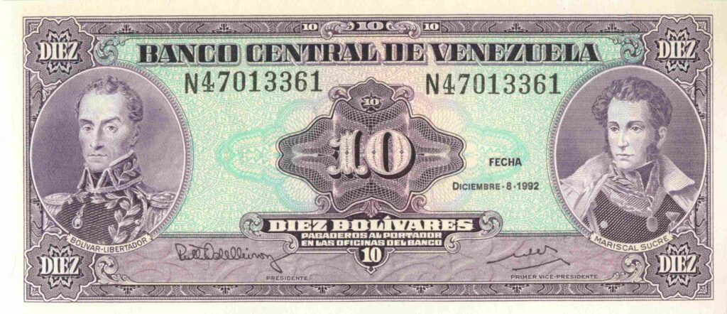 VENEZUELA billet de 10 Bolívares Mariscal Sucre 08-12-1992