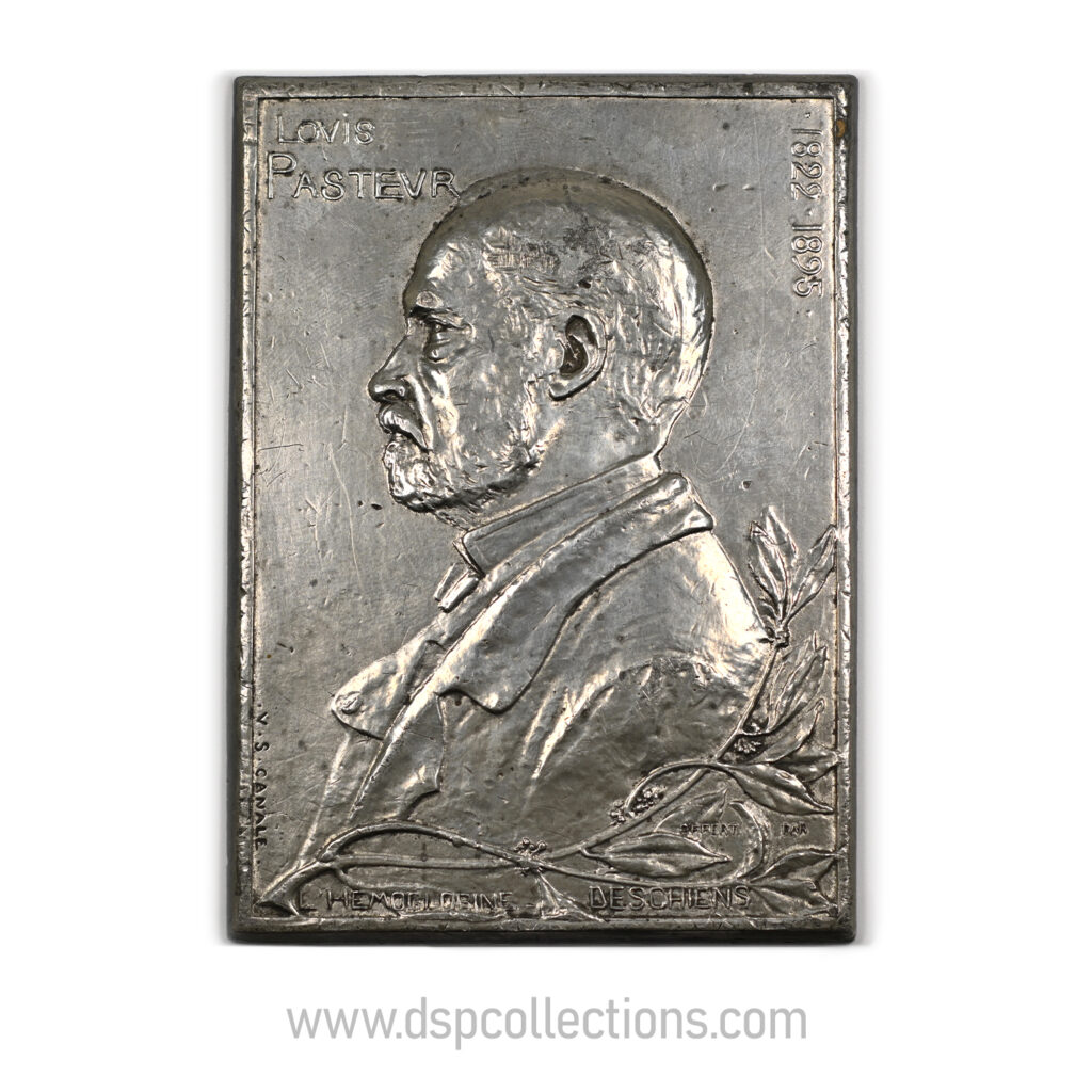 Médaille ou plaque Louis Pasteur publicité de l'hémoglobine Deschiens