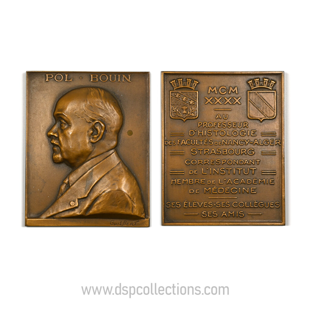 Médaille ou plaque Hommage Professeur Paul Bouin par Guilbert 1940