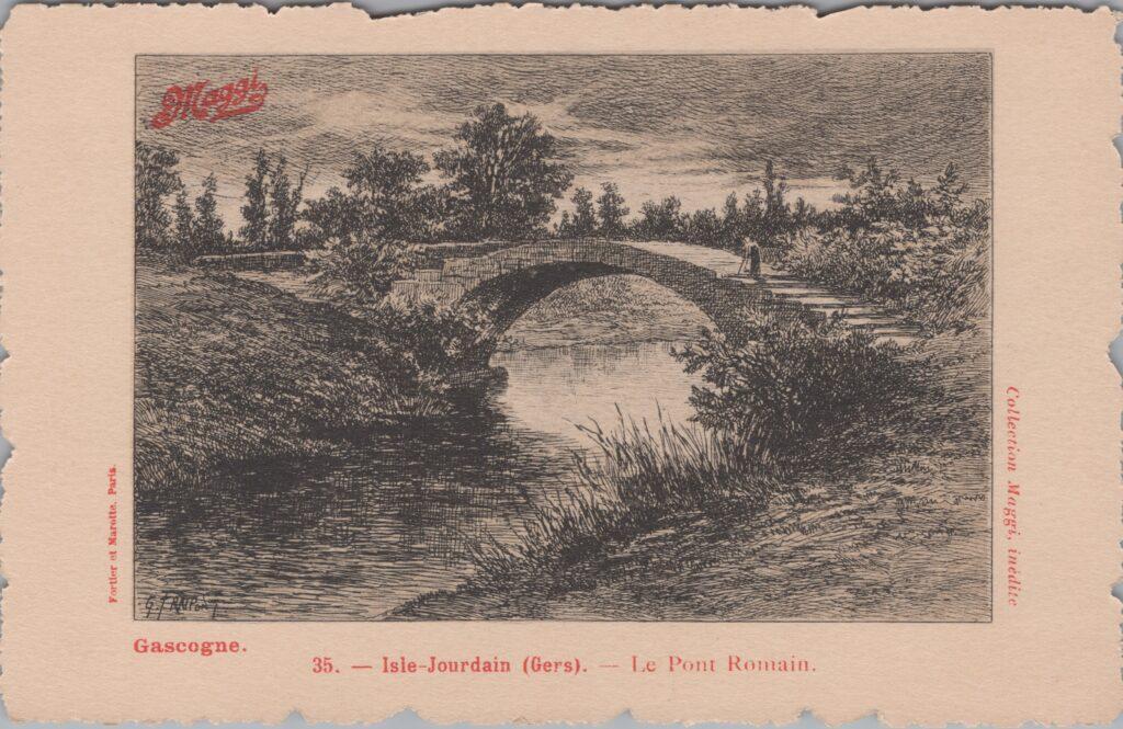 CPA publicitaire MAGGY - Gascogne, Isle Jourdain Gers, Le pont Romain (32)