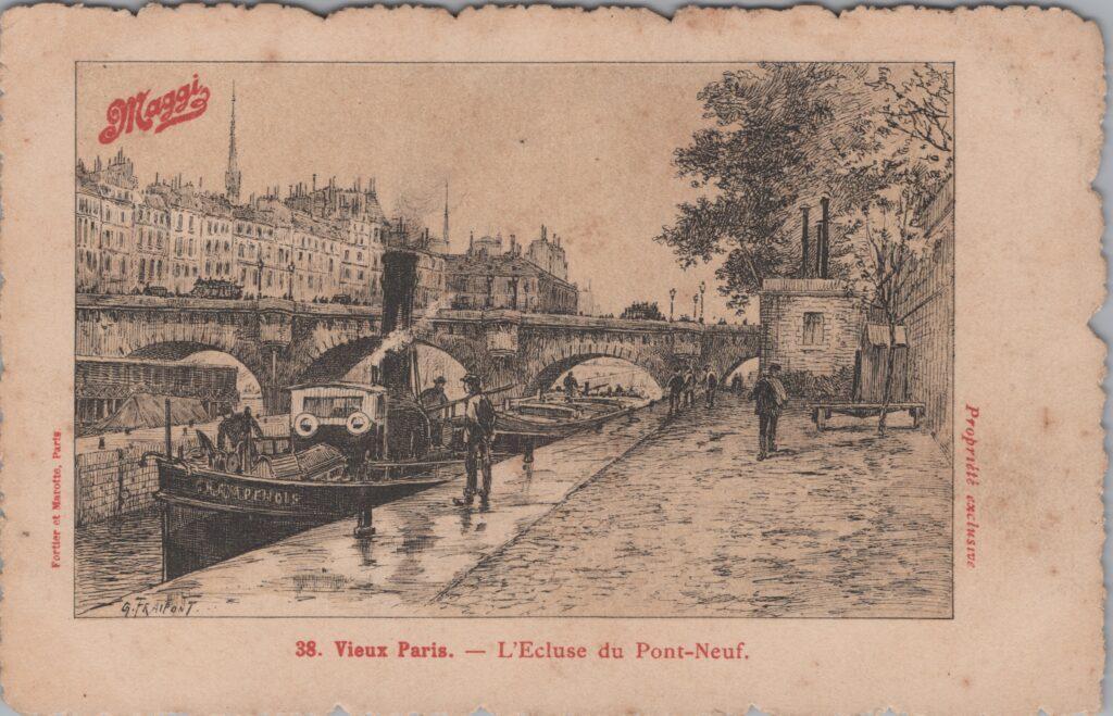 CPA publicitaire MAGGY - Vieux Paris, L'Ecluse du Pont Neuf (75)