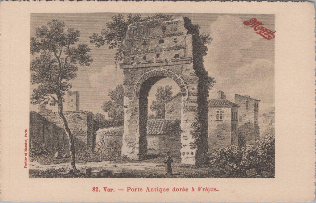 CPA publicitaire MAGGY - Var, Porte Antique dorée à Fréjus (83)