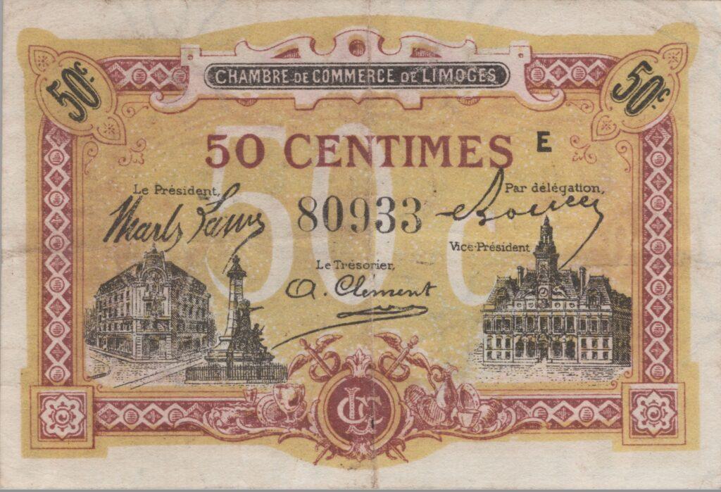 FRANCE billet Chambre de Commerce De LIMOGES (87) 50 Cts, 1 Janv. 1923