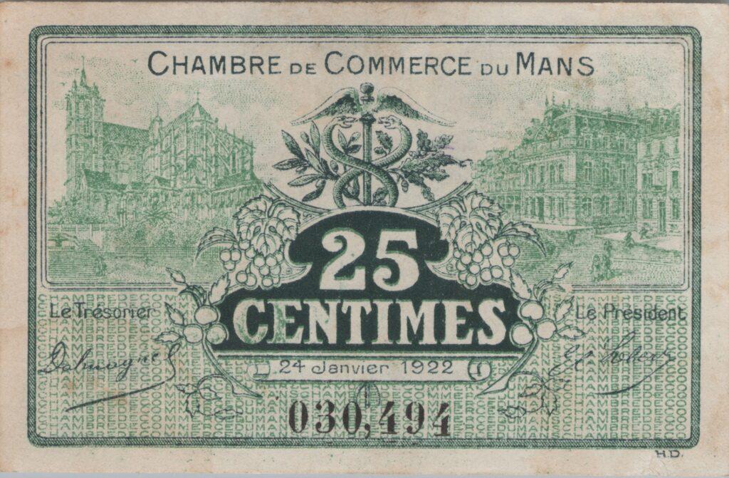 FRANCE billet Chambre de Commerce Du MANS (72) 25 Cts, 31 Déc. 1925