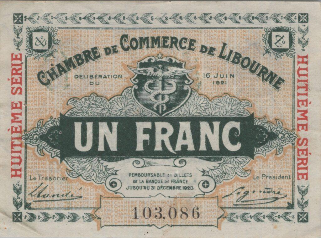 FRANCE billet Chambre de Commerce De LIBOURNE (33) 1 Fr, 31 Déc. 1923