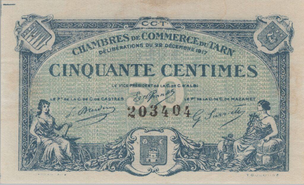 FRANCE billet Chambre de Commerce Du TARN (81) 50 Cts, 31 Déc. 1922