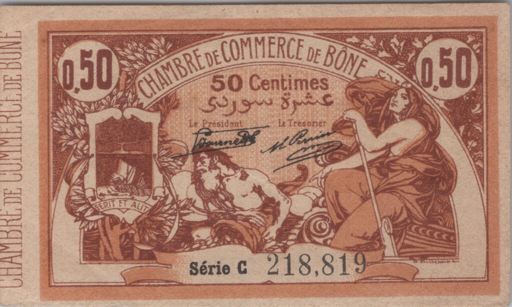 ALGÉRIE billet Chambre de Commerce De BÔNE 50 Cts, 30 Juill.1919 série C