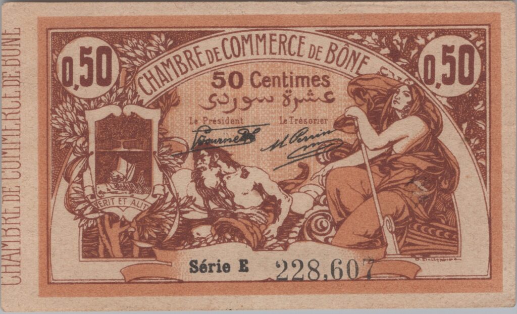 ALGÉRIE billet Chambre de Commerce De BÔNE 50 Cts, 30 Juill.1919 série E
