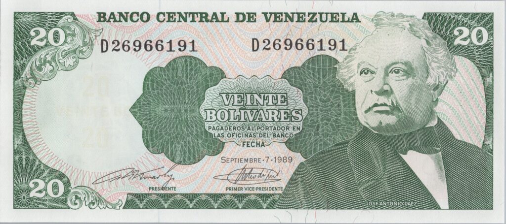 VENEZUELA billet de 20 Bolívares Jose Antonio Paez 07-09-1989