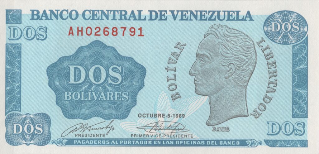 VENEZUELA billet de 2 Bolívares Simon Bolívar 05-10-1989