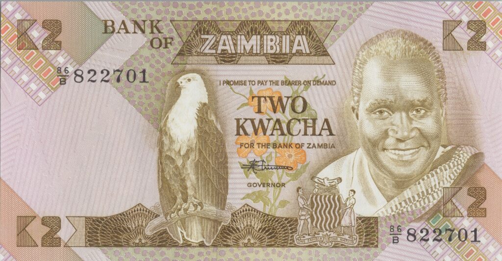 ZAMBIE billet de 2 Kwacha Président Kenneth Kaunda ND (1980-1988)