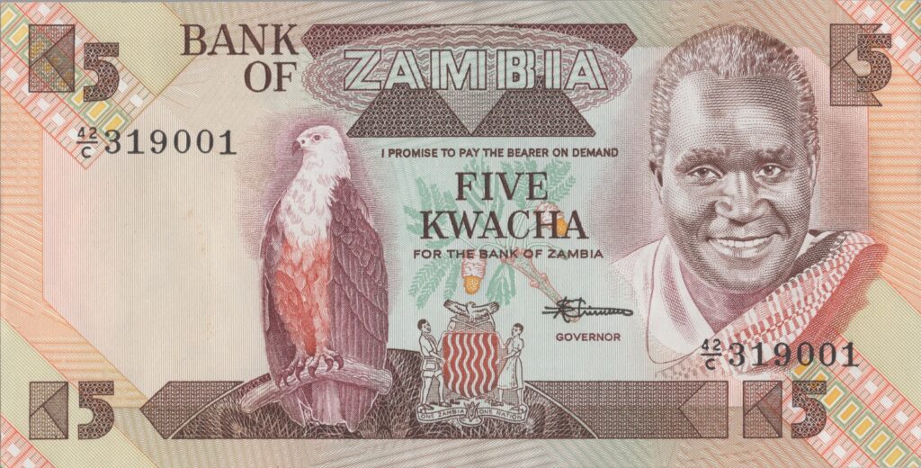 ZAMBIE billet de 5 Kwacha Président Kenneth Kaunda ND (1980-1988)