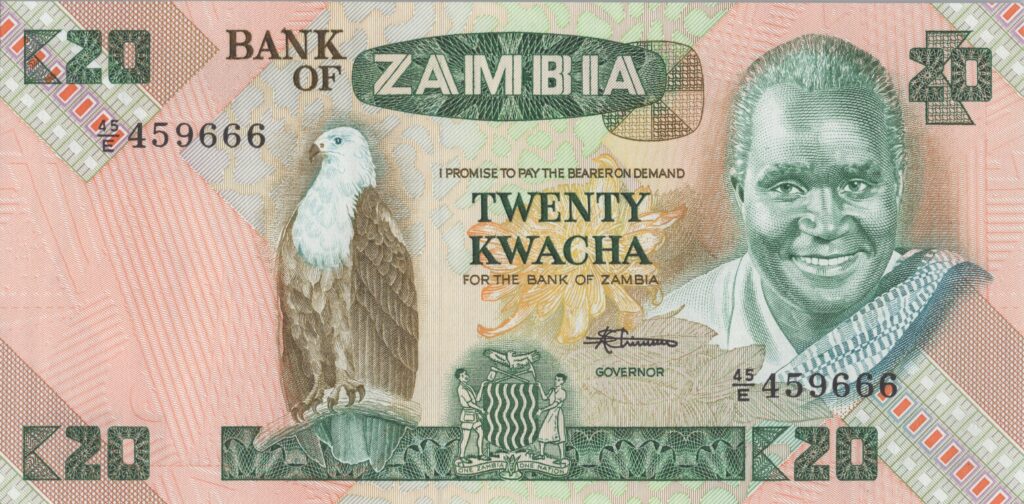 ZAMBIE billet de 20 Kwacha Président Kenneth Kaunda ND (1980-1988)
