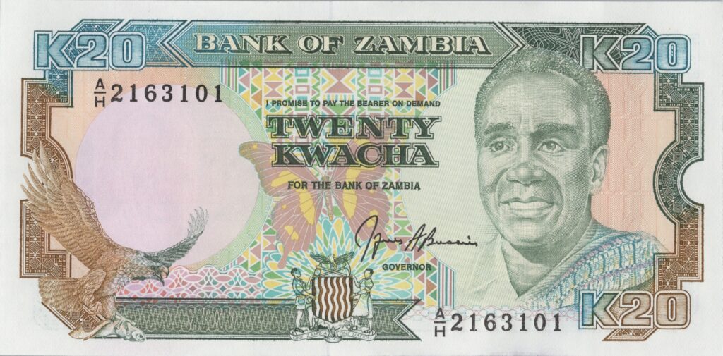 ZAMBIE billet de 20 Kwacha Président Kenneth Kaunda ND (1989/1991)