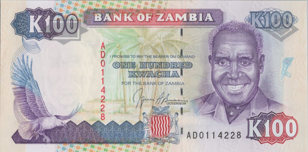 ZAMBIE billet de 100 Kwacha Président Kenneth Kaunda ND (1991)