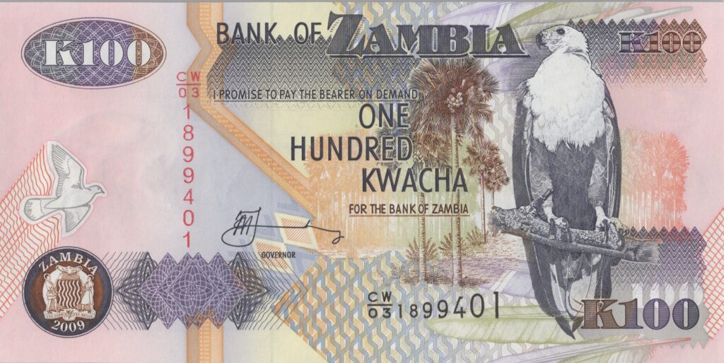 ZAMBIE billet de 100 Kwacha Aigle pêcheur 2010
