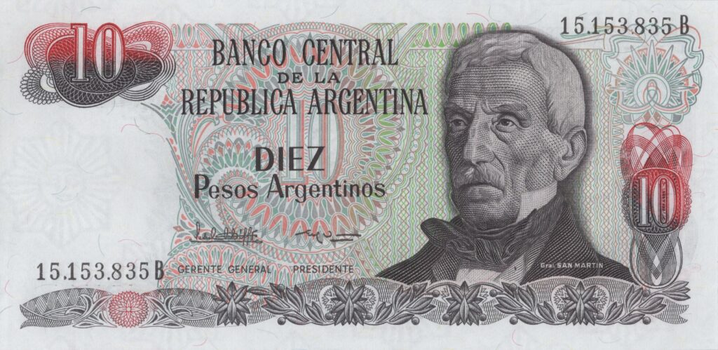 ARGENTINE billet de 10 Pesos ND (1983/84) Général José de San Martín