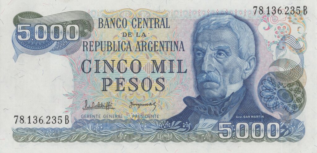 ARGENTINE billet de 5.000 Pesos ND (1977/83) Général José de San Martín