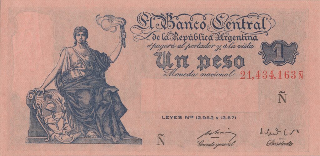 ARGENTINE billet de 1 Peso ND (1951) Progrès, série Ñ