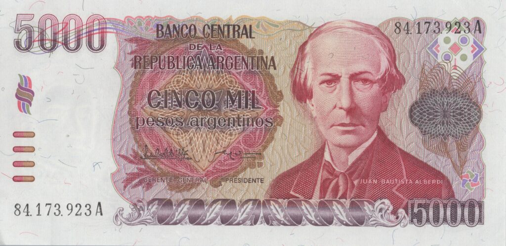 ARGENTINE billet de 5.000 Pesos ND (1984/85) Juan Bautista Alberdi
