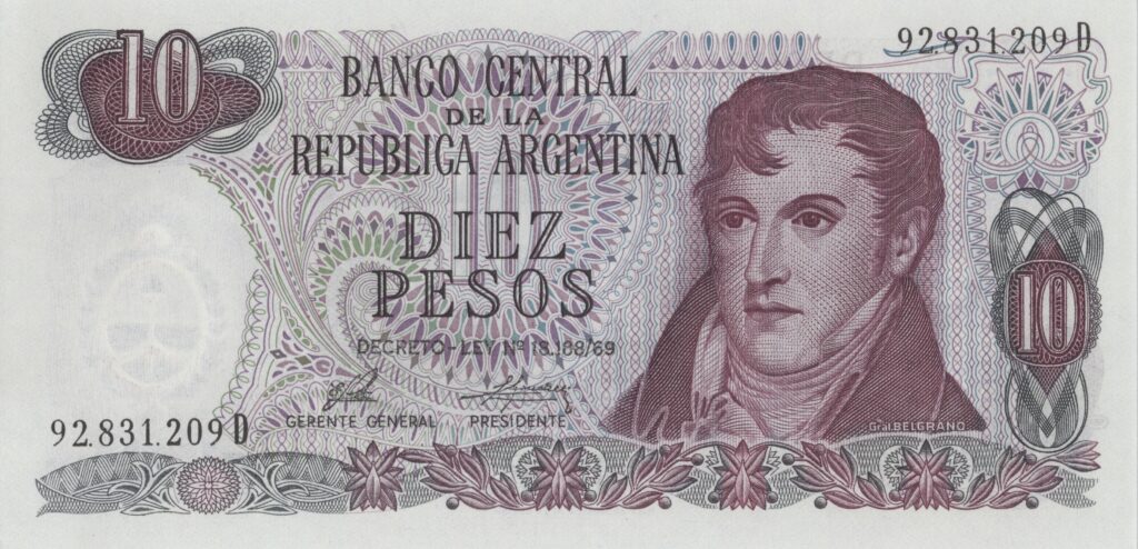 ARGENTINE billet de 10 Pesos ND (1973/76) Général Manuel Belgrano