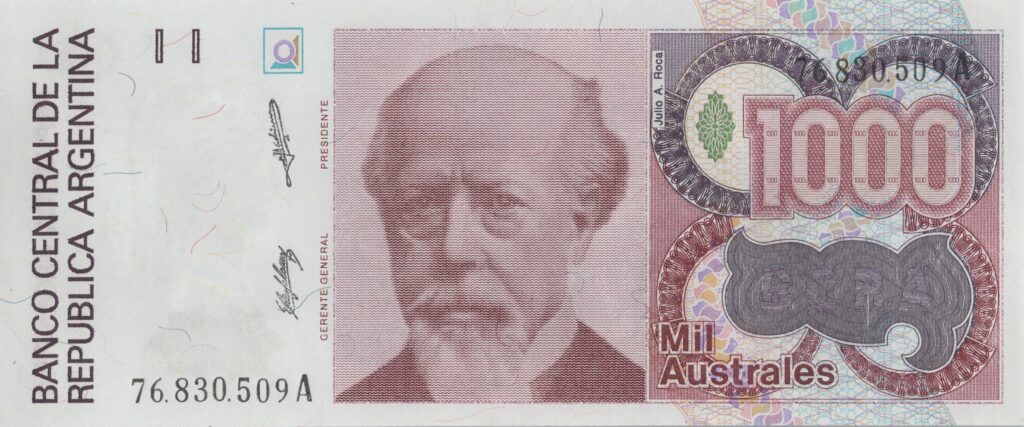 ARGENTINE billet de 1.000 Australes ND (1988/90) Julio Argentino Roca