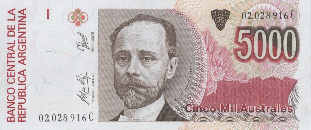 ARGENTINE billet de 5.000 Australes ND (1988/91) Miguel Juárez Celman