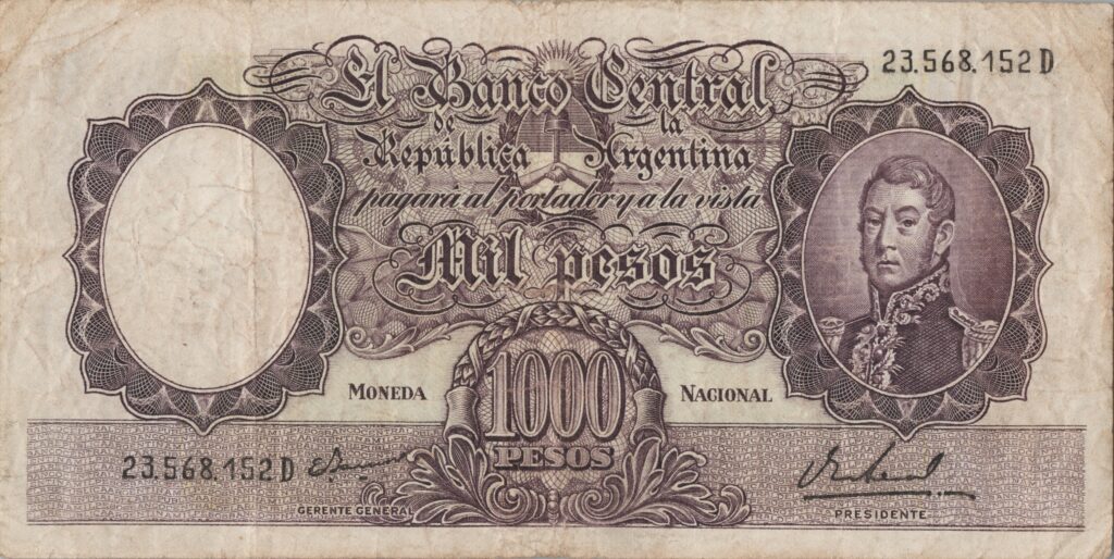 ARGENTINE billet de 1.000 Pesos ND (1966/69) jeune général José de San Martín