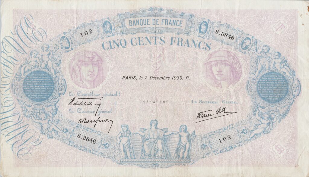 FRANCE billet de 500 Francs Bleu et rose 07-12-1939