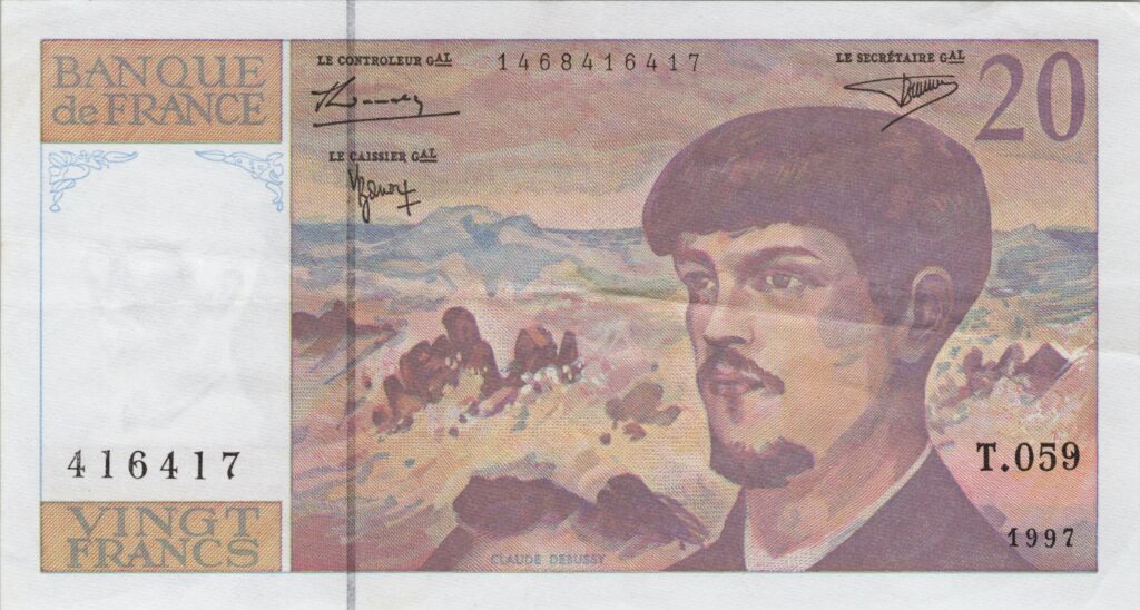 FRANCE billet de 20 Francs ClaudeDebussy 1997 modidié