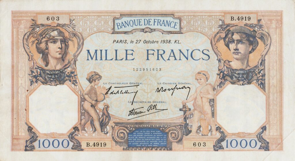 FRANCE billet de 1.000 Francs Cérès et Mercure 27-10-1938