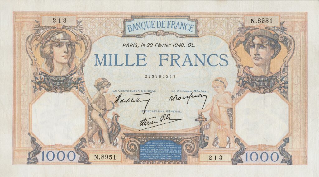 FRANCE billet de 1.000 Francs Cérès et Mercure 29-02-1940