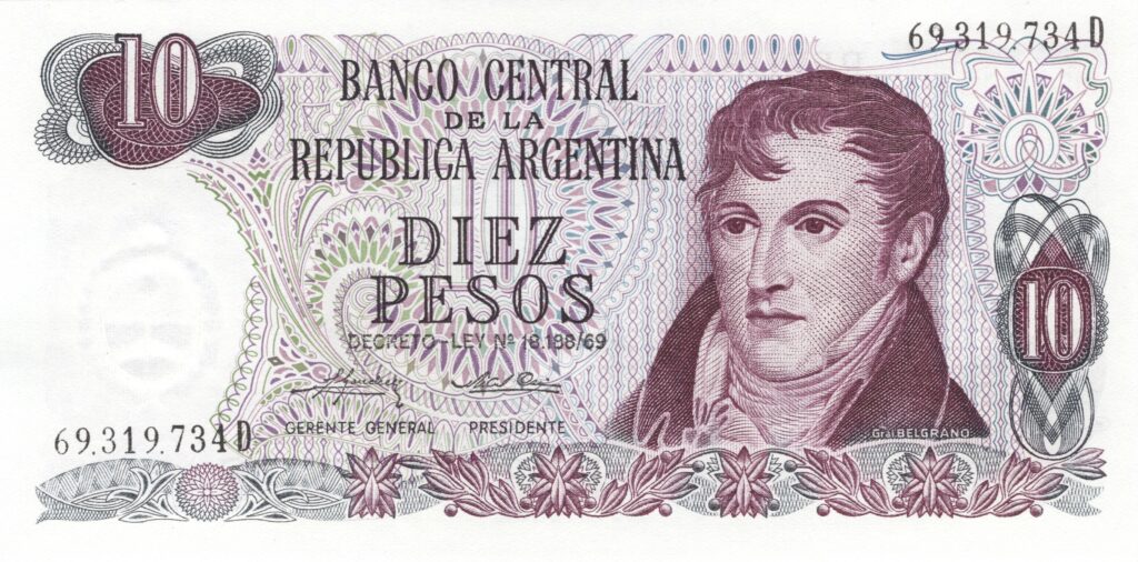 ARGENTINE billet de 10 Pesos ND (1973/76) Général Manuel Belgrano