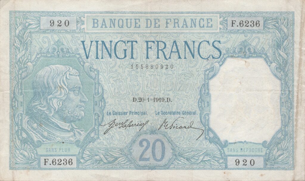 FRANCE billet de 20 Francs Bayard,20-01-1919