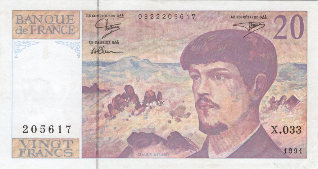 FRANCE billet de 20 Francs Claude Debussy 1991 à fil de sécurité