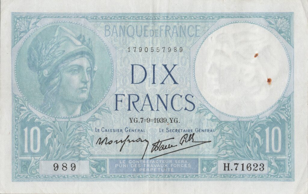 FRANCE billet de 10 Francs Minerve 07-09-1939 modifié