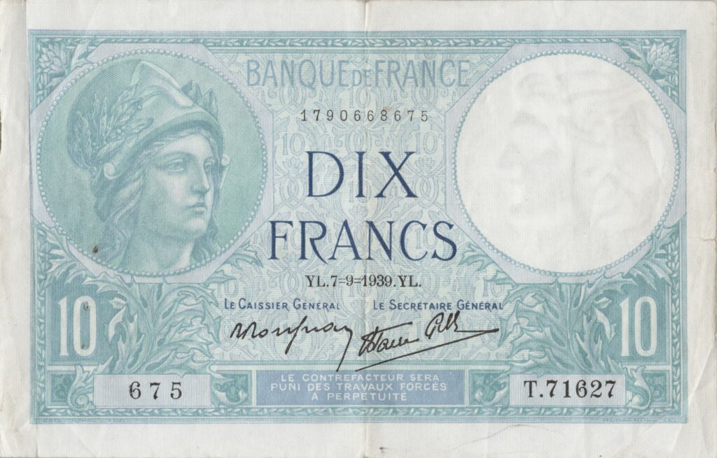 FRANCE billet de 10 Francs Minerve 07-09-1939 modifié