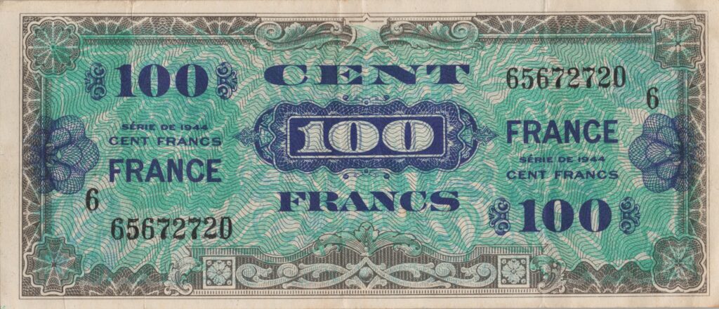 FRANCE billet de 100 Francs 1945 revers France, série 6