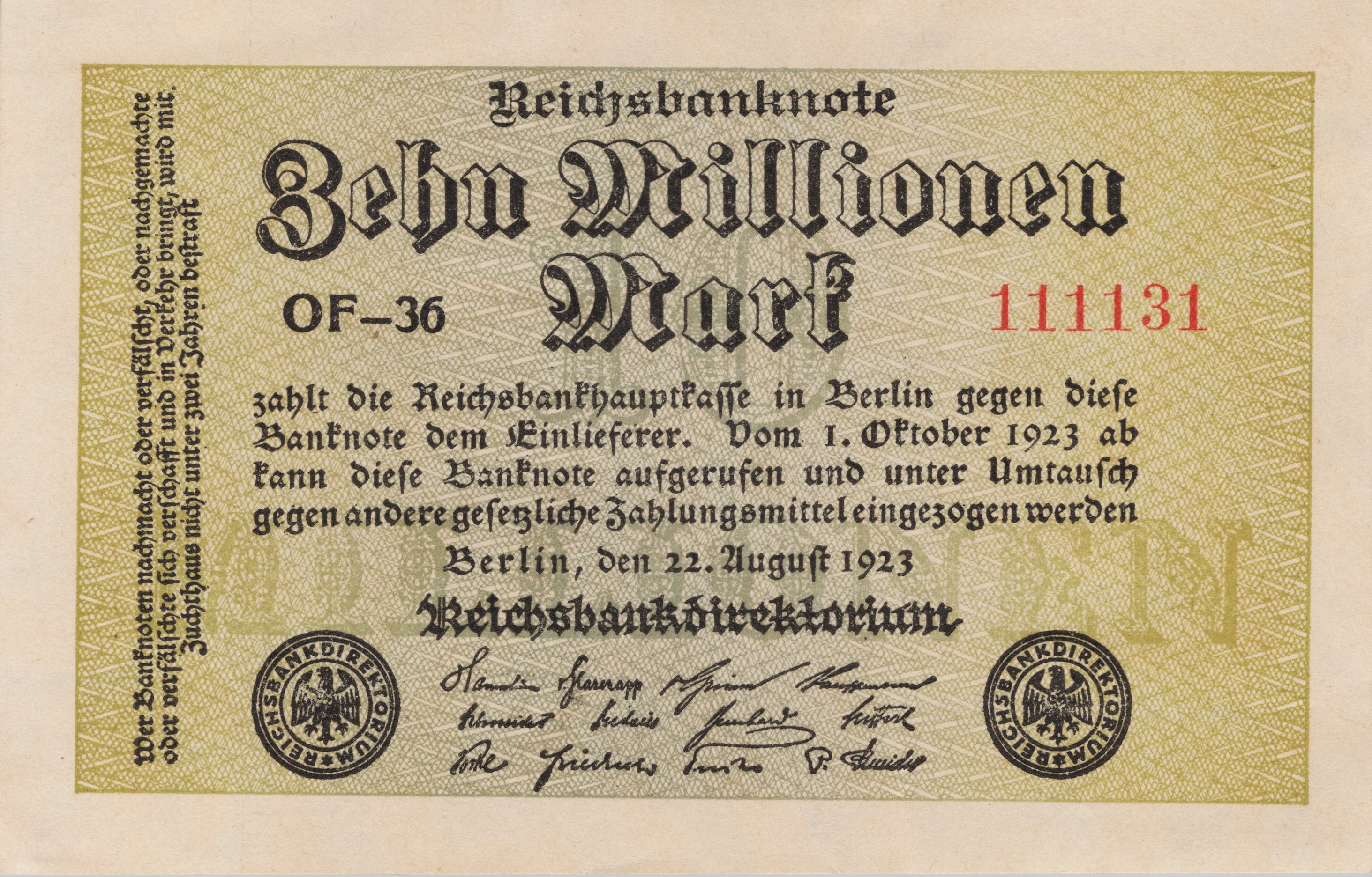 ALLEMAGNE billet Reichsbank de 10.000.000 Mark 22-08-1923