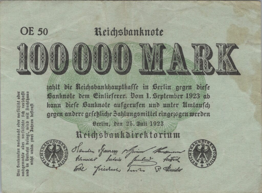 ALLEMAGNE billet Reichsbank de 100.000 Mark 25-07-1923