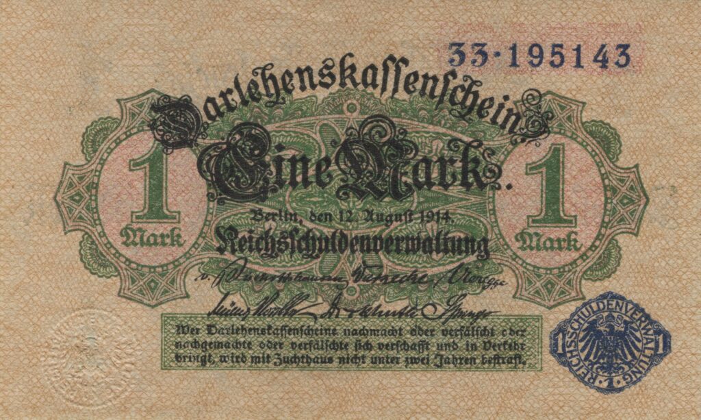 ALLEMAGNE billet Reichsschuldenverwaltung, 1 Mark 12.08.1915