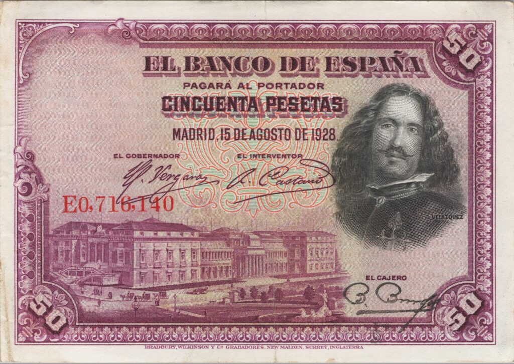 ESPAGNE billet de 50 Pesetas Velázquez 15-08-1928, série E