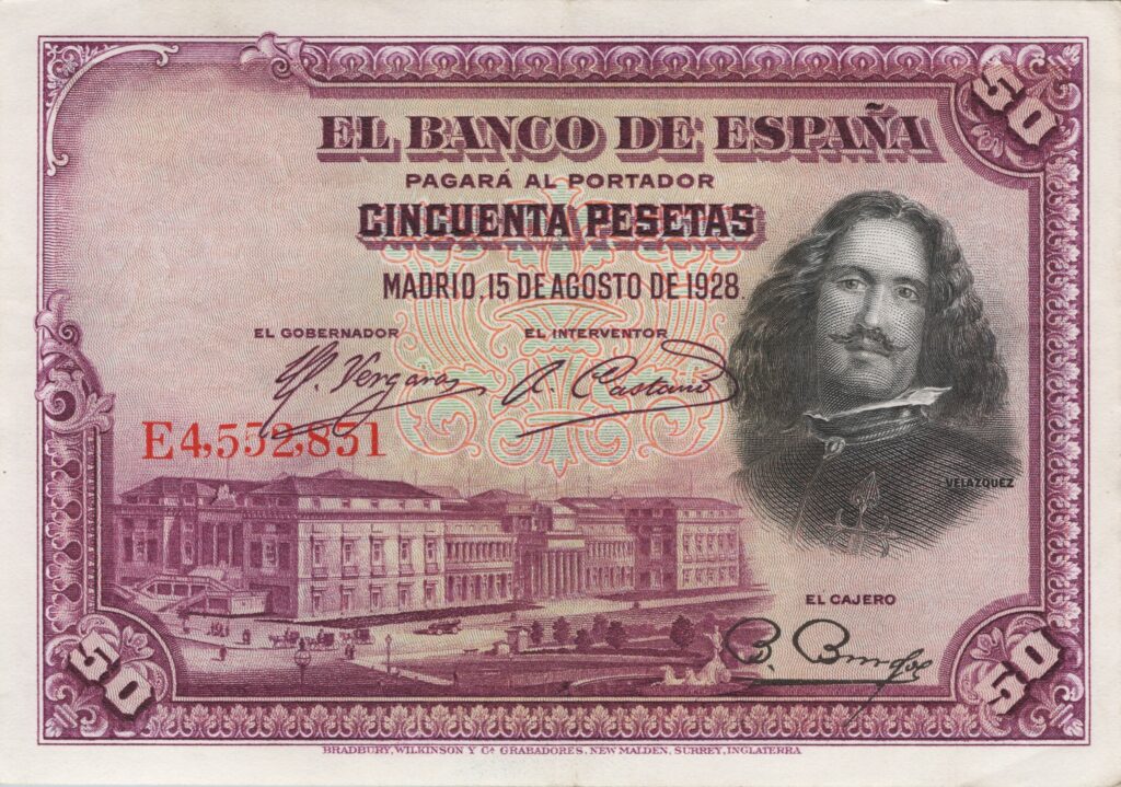ESPAGNE billet de 50 Pesetas Velázquez 15-08-1928, série E